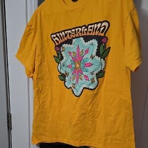 Hinterland Music Festival St Charles Iowa Gildan Yellow Tee with Colorful Design